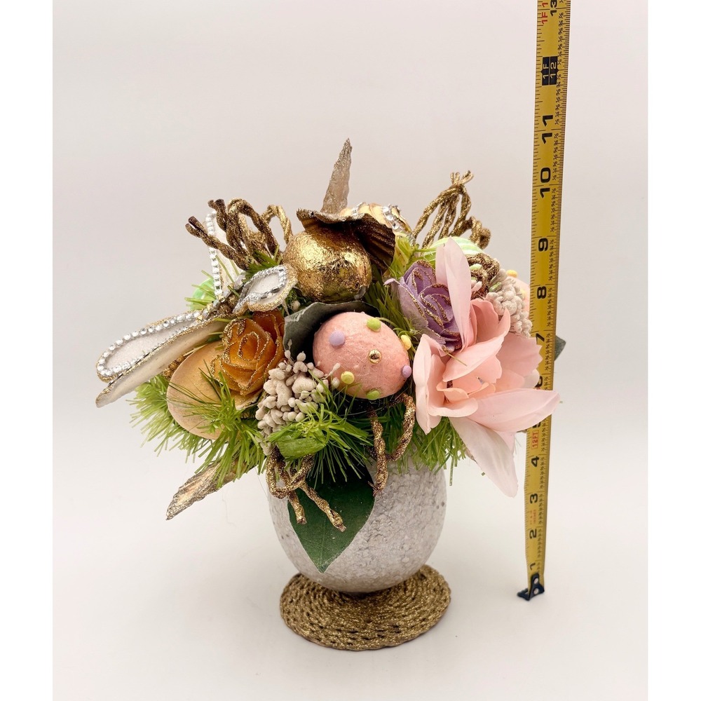 Sparkling Capiz She'll Easter Egg Arrangement Dragonfly Floral Vase Spring Decor - Picture 7 of 7